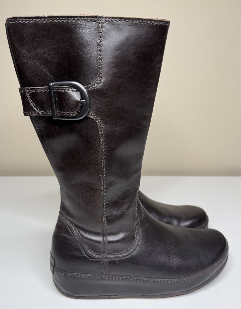 FitFlop Hooper Boot Womens 9 Dark Brown Leather Mid Calf Side Zip Wobble Board
